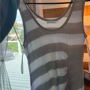 Calvin Klein Gray and White Striped Tank Top